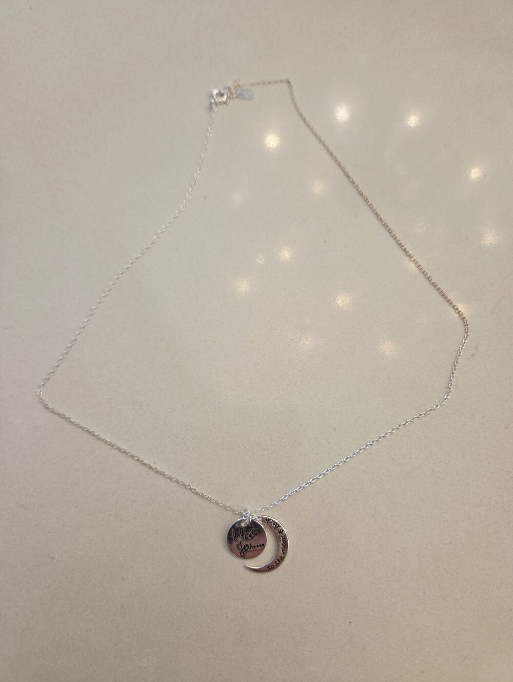 Sterling Silver 'Love You' Moon Pendant Necklace - Silver